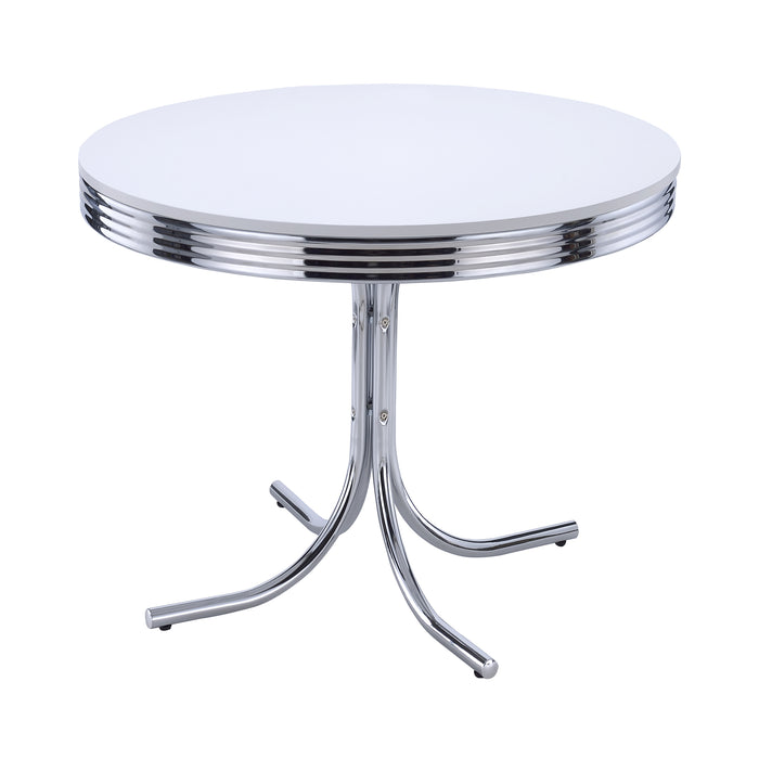 Retro Round Dining Table Glossy White and Chrome - Premium Dining Table from Coaster Z2 Standard - Just $242! Shop now at Furniture Wholesale Plus  We are the best furniture store in Nashville, Hendersonville, Goodlettsville, Madison, Antioch, Mount Juliet, Lebanon, Gallatin, Springfield, Murfreesboro, Franklin, Brentwood