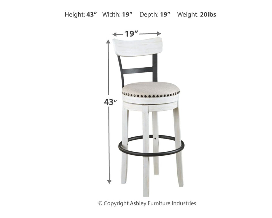 Valebeck -  Tall Upholstered Swivel Barstool - Premium Bar Height (28"-30") from Signature Design by Ashley® - Just $208! Shop now at Furniture Wholesale Plus  We are the best furniture store in Nashville, Hendersonville, Goodlettsville, Madison, Antioch, Mount Juliet, Lebanon, Gallatin, Springfield, Murfreesboro, Franklin, Brentwood