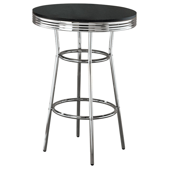 Theodore Round Bar Table Black and Chrome - Premium Counter Height Table from Coaster Z2 Standard - Just $174! Shop now at Furniture Wholesale Plus  We are the best furniture store in Nashville, Hendersonville, Goodlettsville, Madison, Antioch, Mount Juliet, Lebanon, Gallatin, Springfield, Murfreesboro, Franklin, Brentwood