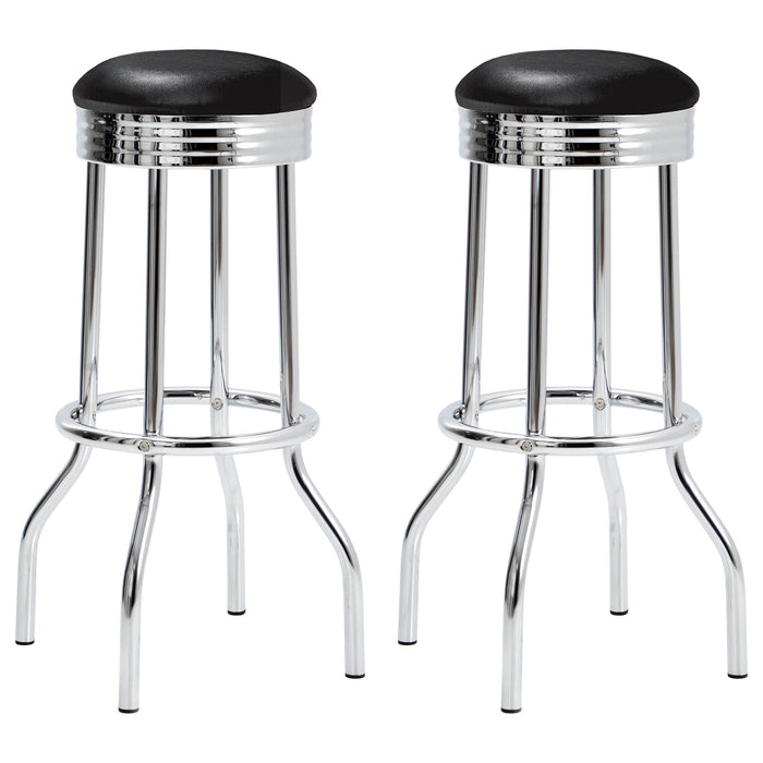 Theodore Upholstered Top Bar Stools Black and Chrome (Set of 2) - Premium Barstool from Coaster Z2 Standard - Just $86! Shop now at Furniture Wholesale Plus  We are the best furniture store in Nashville, Hendersonville, Goodlettsville, Madison, Antioch, Mount Juliet, Lebanon, Gallatin, Springfield, Murfreesboro, Franklin, Brentwood