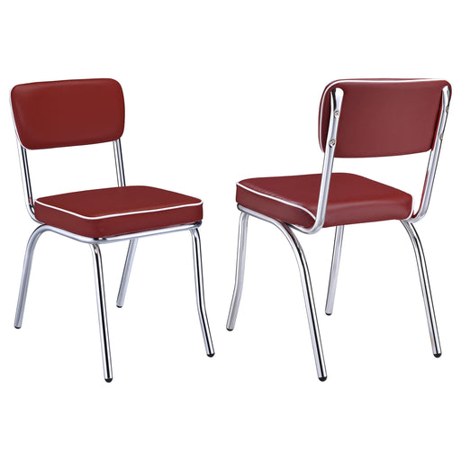 Retro Open Back Side Chairs Red and Chrome (Set of 2) - Premium Dining Chair from Coaster Z2 Standard - Just $102! Shop now at Furniture Wholesale Plus  We are the best furniture store in Nashville, Hendersonville, Goodlettsville, Madison, Antioch, Mount Juliet, Lebanon, Gallatin, Springfield, Murfreesboro, Franklin, Brentwood