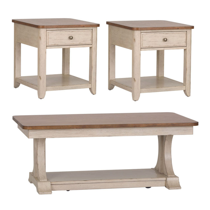 Farmhouse Reimagined - 3 Piece Table Set (1 Cocktail 2 End Tables) - Antique White / Chestnut Tops – Table Sets by Liberty Furniture at Furniture Wholesale Plus , Nashville furniture store