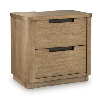 Pamaria - Two Drawer Night Stand - Light Brown – Nightstands w/ Charging Stations by Signature Design by Ashley® at Furniture Wholesale Plus , Nashville furniture store