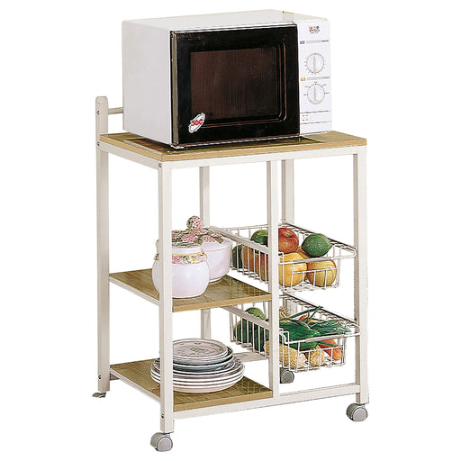 Kelvin 2-shelf Kitchen Cart Natural Brown and White - Premium Kitchen Cart from Coaster Z2 Standard - Just $114! Shop now at Furniture Wholesale Plus  We are the best furniture store in Nashville, Hendersonville, Goodlettsville, Madison, Antioch, Mount Juliet, Lebanon, Gallatin, Springfield, Murfreesboro, Franklin, Brentwood