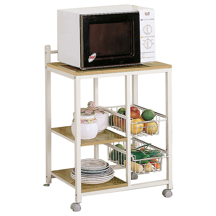 Kelvin 2-shelf Kitchen Cart Natural Brown and White - Premium Kitchen Cart from Coaster Z2 Standard - Just $114! Shop now at Furniture Wholesale Plus  We are the best furniture store in Nashville, Hendersonville, Goodlettsville, Madison, Antioch, Mount Juliet, Lebanon, Gallatin, Springfield, Murfreesboro, Franklin, Brentwood