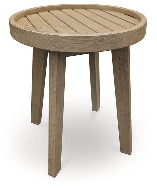 Marina Sun - Beige - Round End Table - Premium End Tables from Signature Design by Ashley® - Just $118! Shop now at Furniture Wholesale Plus  We are the best furniture store in Nashville, Hendersonville, Goodlettsville, Madison, Antioch, Mount Juliet, Lebanon, Gallatin, Springfield, Murfreesboro, Franklin, Brentwood