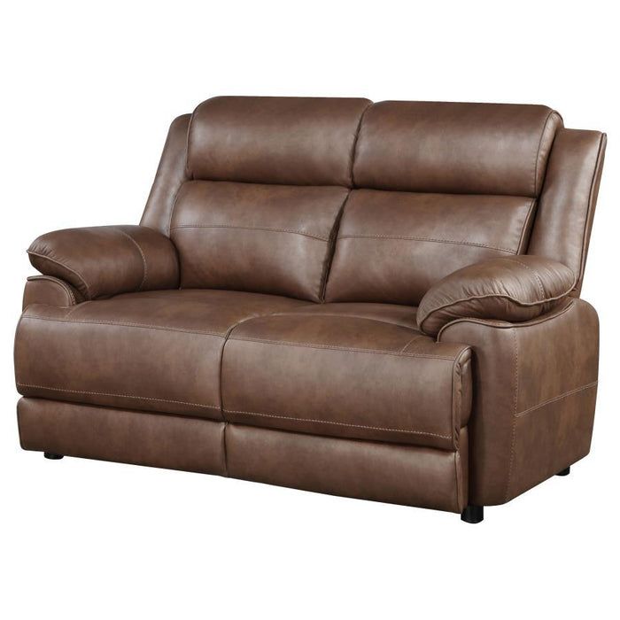 Ellington - Upholstered Padded Arm Loveseat - Dark Brown – Stationary Loveseats by Coaster Fine Furniture at Furniture Wholesale Plus , Nashville furniture store