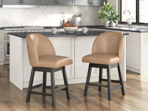 Neymorton - Upholstered Swivel Faux Leather Barstool (Set of 2) - Dark Grayish Brown – Stool Sets by Signature Design by Ashley® at Furniture Wholesale Plus , Nashville furniture store