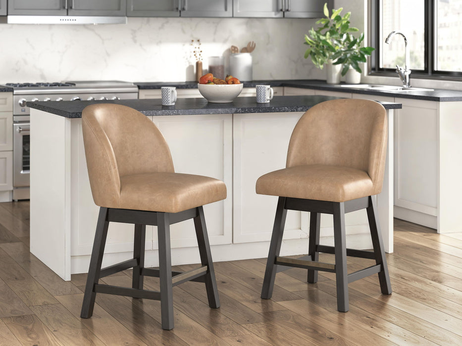 Neymorton - Upholstered Swivel Faux Leather Barstool (Set of 2) - Dark Grayish Brown – Stool Sets by Signature Design by Ashley® at Furniture Wholesale Plus , Nashville furniture store