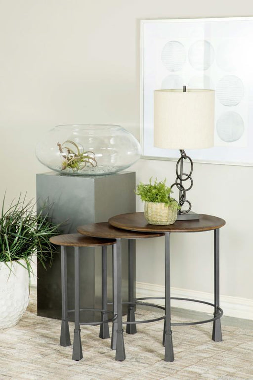 Deja - 3 Piece Round Nesting Table Set - Natural And Gunmetal – Nesting Tables by CoasterElevations at Furniture Wholesale Plus , Nashville furniture store