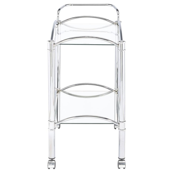 Shadix - 2-Tier Rectangular Glass Shelf Metal Bar Cart - Chrome - Premium Bar Carts from CoasterEveryday - Just $119! Shop now at Furniture Wholesale Plus  We are the best furniture store in Nashville, Hendersonville, Goodlettsville, Madison, Antioch, Mount Juliet, Lebanon, Gallatin, Springfield, Murfreesboro, Franklin, Brentwood