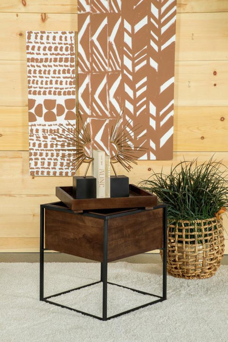 Ondrej - Square Accent Side Table Removable Tray - Dark Brown – Side Tables by CoasterEssence at Furniture Wholesale Plus , Nashville furniture store