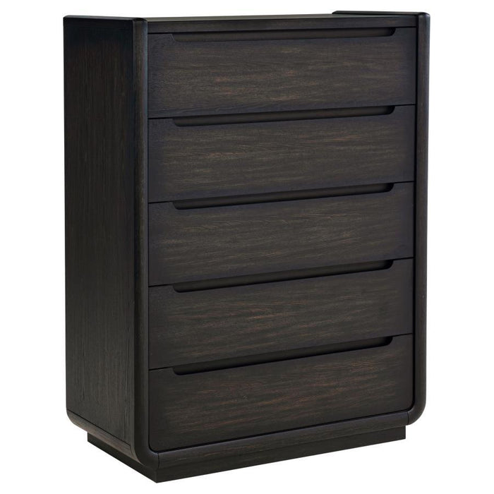 Leandro - 5-Drawer Bedroom Chest Of Drawers - Burnished Black – Accent Chests by Coaster Fine Furniture at Furniture Wholesale Plus , Nashville furniture store