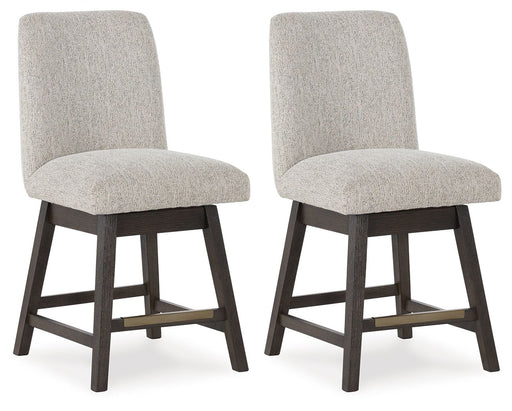 Burkhaus - Beige / Dark Brown - Upholstered Swivel Barstool (Set of 2) - Premium Stool Sets from Signature Design by Ashley® - Just $358! Shop now at Furniture Wholesale Plus  We are the best furniture store in Nashville, Hendersonville, Goodlettsville, Madison, Antioch, Mount Juliet, Lebanon, Gallatin, Springfield, Murfreesboro, Franklin, Brentwood