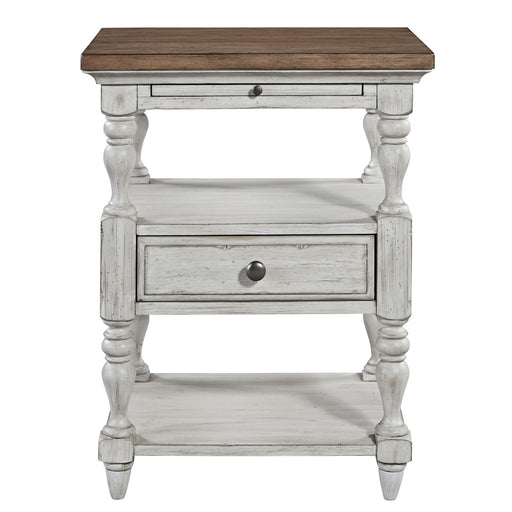 Farmhouse Reimagined - 1 Drawer Nightstand - Antique White / Chestnut Tops – Accent Nightstands by Liberty Furniture at Furniture Wholesale Plus , Nashville furniture store