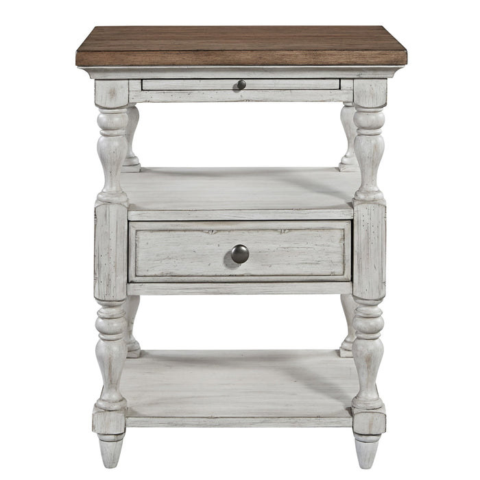 Farmhouse Reimagined - 1 Drawer Nightstand - Antique White / Chestnut Tops – Accent Nightstands by Liberty Furniture at Furniture Wholesale Plus , Nashville furniture store