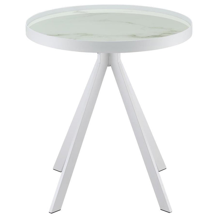 Briggs - Round Marble Printed Glass Top End Side Table – End Tables by Coaster Fine Furniture at Furniture Wholesale Plus , Nashville furniture store