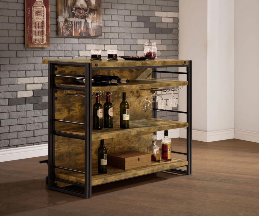 Renaldi - 3-Shelf Home Bar Wine Cabinet - Rustic Nutmeg – Wine Cabinets by CoasterEveryday at Furniture Wholesale Plus , Nashville furniture store