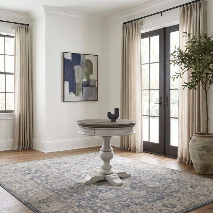 Heartland - Round Pedestal Chair Side Table - Antique White / Tobacco Tops – Chair Side Tables by Liberty Furniture at Furniture Wholesale Plus , Nashville furniture store