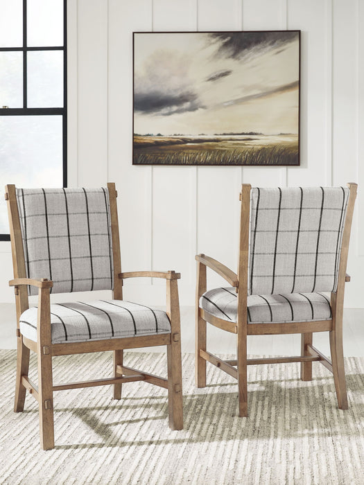 Ridgester - Dining Upholstered Arm Chair (Set of 2) - Light Brown – Chair Sets by Benchcraft® at Furniture Wholesale Plus , Nashville furniture store