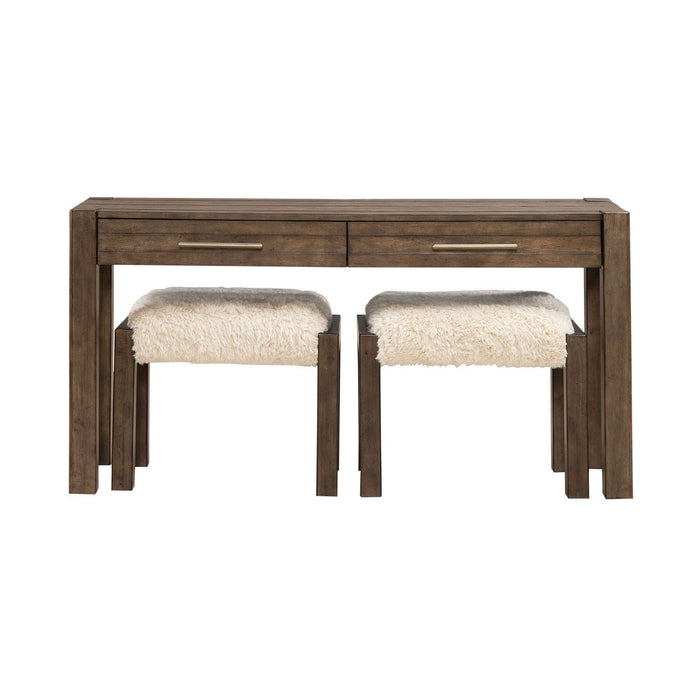 Broadmore - 3 Piece Table Set (1 Console Table 2 Console Stools) - Cobblestone Brown – 3 Piece Living Room Sets by Liberty Furniture at Furniture Wholesale Plus , Nashville furniture store