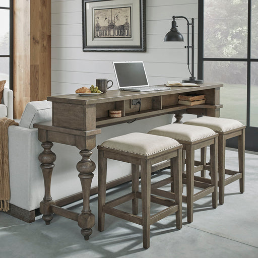 Americana Farmhouse - 4 Piece Console Set (Console 3 Stools) - Dusty Taupe – 4 Piece Living Room Sets by Liberty Furniture at Furniture Wholesale Plus , Nashville furniture store