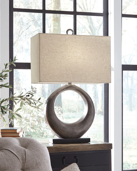 Saria - Metal Table Lamp  - Antique Silver Finish – Table Lamps by Signature Design by Ashley® at Furniture Wholesale Plus , Nashville furniture store