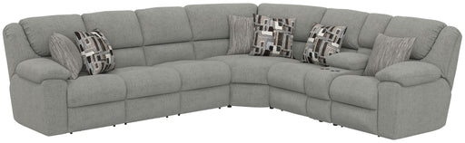 Quinn - 3 Piece Reclining Sectional With 4 Reclining Seats, Storage Arms, Storage Console With Lights, And Drop Down Table - Nature – Stationary Sectionals by Jackson at Furniture Wholesale Plus , Nashville furniture store