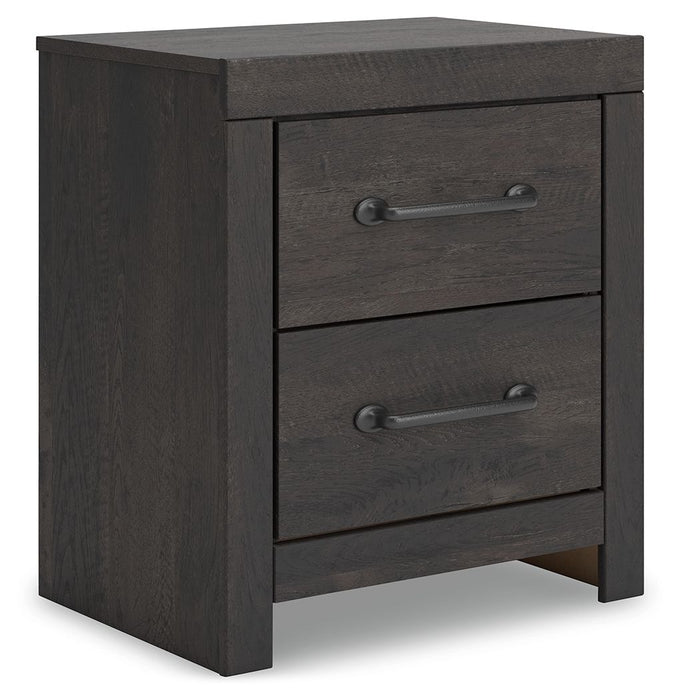 Hollivern - Two Drawer Night Stand - Dark Gray – Nightstands w/ Charging Stations by Signature Design by Ashley® at Furniture Wholesale Plus , Nashville furniture store