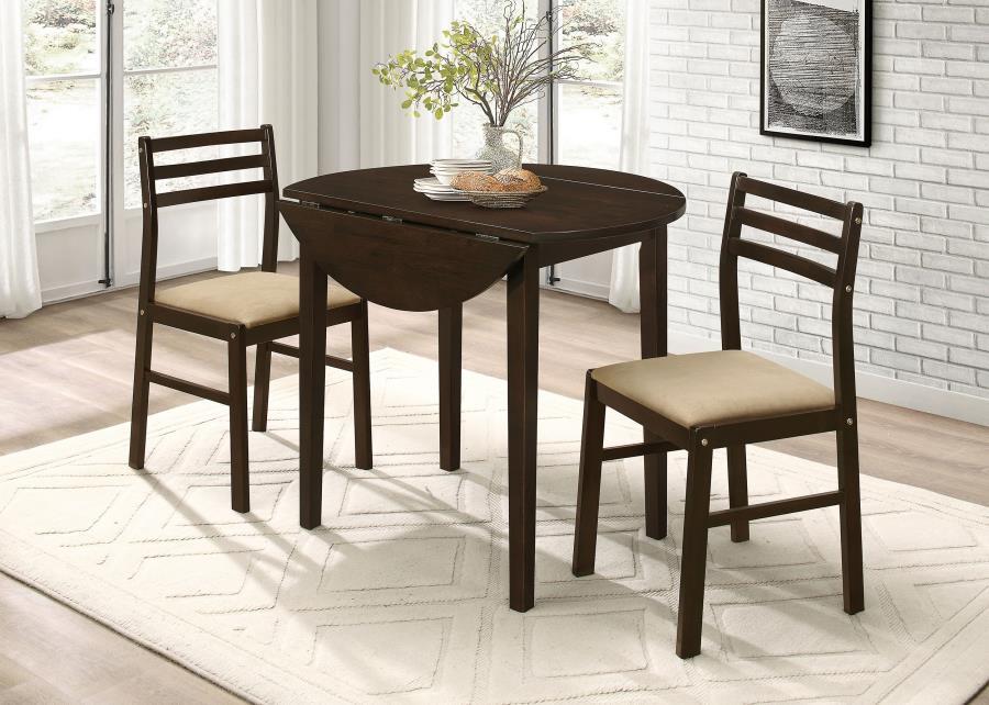 Bucknell - 3 Piece Round Drop Leaf Dining Table Set - Premium 3 Piece Dining Room Sets from CoasterEveryday - Just $299! Shop now at Furniture Wholesale Plus  We are the best furniture store in Nashville, Hendersonville, Goodlettsville, Madison, Antioch, Mount Juliet, Lebanon, Gallatin, Springfield, Murfreesboro, Franklin, Brentwood