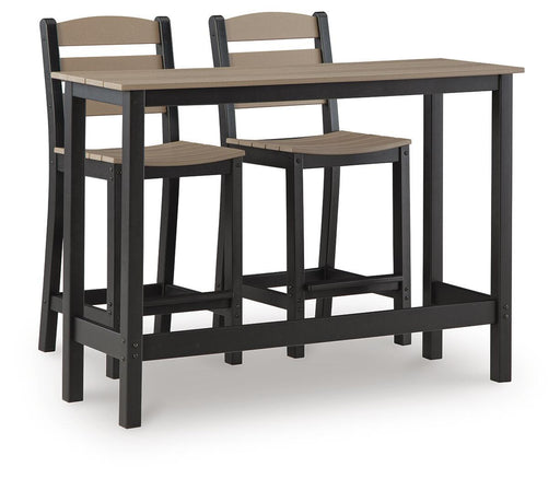 Shoreline Beach - Outdoor Counter Table And 2 Barstools (Set of 3) - Black / Beige – 3 Piece Outdoor Sets by Signature Design by Ashley® at Furniture Wholesale Plus , Nashville furniture store
