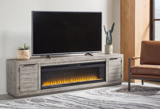 Naydell - 92" TV Stand with Wide Fireplace Insert - Gray – Fireplace TV Stands by Signature Design by Ashley® at Furniture Wholesale Plus , Nashville furniture store