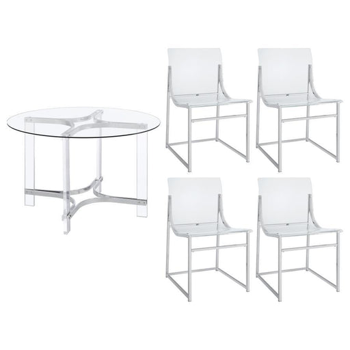 Keeling - 5 Piece Round Glass Top Acrylic Dining Set - Chrome - Premium 5 Piece Dining Room Sets from Coaster Fine Furniture - Just $1239! Shop now at Furniture Wholesale Plus  We are the best furniture store in Nashville, Hendersonville, Goodlettsville, Madison, Antioch, Mount Juliet, Lebanon, Gallatin, Springfield, Murfreesboro, Franklin, Brentwood