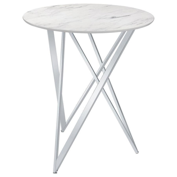 Bexter - Round Faux Marble Bistro Bar Table - Chrome – Bar Tables by CoasterEveryday at Furniture Wholesale Plus , Nashville furniture store
