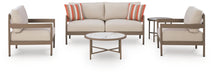 Bluff Trail - Loveseat, Lounge Chairs, Tables Set (Set of 5) - Beige – 5 Piece Outdoor Sets by Signature Design by Ashley® at Furniture Wholesale Plus , Nashville furniture store