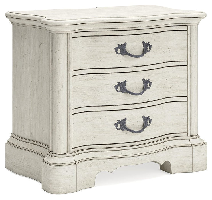 Arlendyne - Three Drawer Night Stand - Antique White – Nightstands w/ Charging Stations by Signature Design by Ashley® at Furniture Wholesale Plus , Nashville furniture store