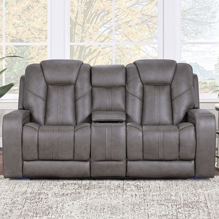 Daniel - Triple Power Leather Theater Loveseat - Gray – Reclining Loveseats by Steve Silver Furniture at Furniture Wholesale Plus , Nashville furniture store