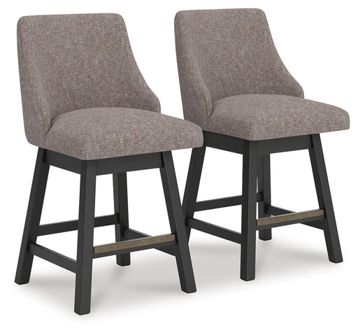 Neymorton - Upholstered Swivel Barstool (Set of 2) - Dark Grayish Brown – Stool Sets by Signature Design by Ashley® at Furniture Wholesale Plus , Nashville furniture store