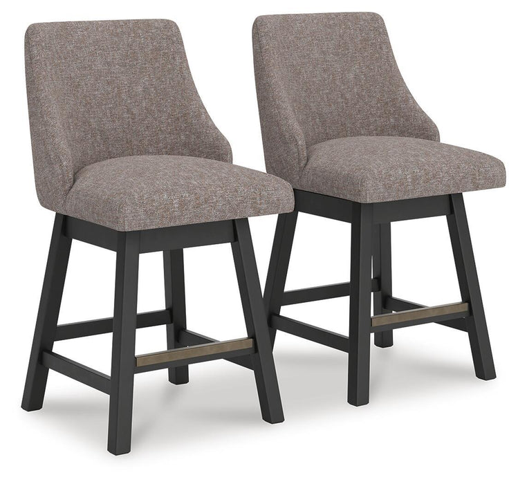 Neymorton - Upholstered Swivel Barstool (Set of 2) - Dark Grayish Brown – Stool Sets by Signature Design by Ashley® at Furniture Wholesale Plus , Nashville furniture store