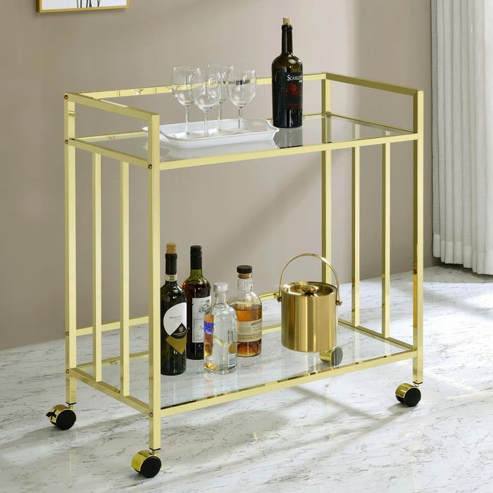 Cara - 2-tier Rectangular Glass Shelf Metal Bar Cart - Premium Bar Carts from CoasterEssence - Just $209! Shop now at Furniture Wholesale Plus  We are the best furniture store in Nashville, Hendersonville, Goodlettsville, Madison, Antioch, Mount Juliet, Lebanon, Gallatin, Springfield, Murfreesboro, Franklin, Brentwood