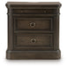 Wickenger - Two Drawer Night Stand - Dark Brown – Nightstands w/ Charging Stations by Signature Design by Ashley® at Furniture Wholesale Plus , Nashville furniture store