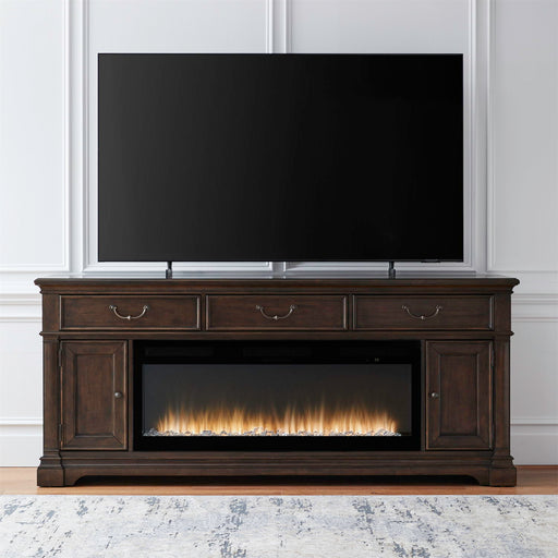Fireplace TV Consoles - 512 84" Console With Fire FTS - Brown – Fireplace TV Stands by Liberty Furniture at Furniture Wholesale Plus , Nashville furniture store