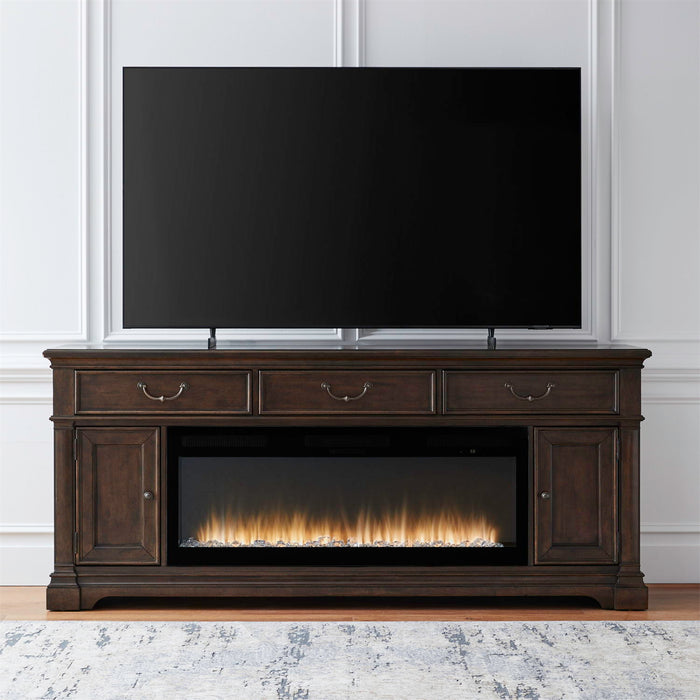 Fireplace TV Consoles - 512 84" Console With Fire FTS - Brown – Fireplace TV Stands by Liberty Furniture at Furniture Wholesale Plus , Nashville furniture store