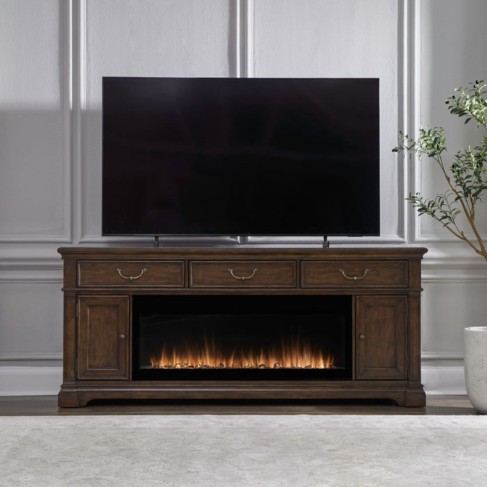Fireplace TV Consoles - 512 84" Console With Fire FTS - Brown – Fireplace TV Stands by Liberty Furniture at Furniture Wholesale Plus , Nashville furniture store