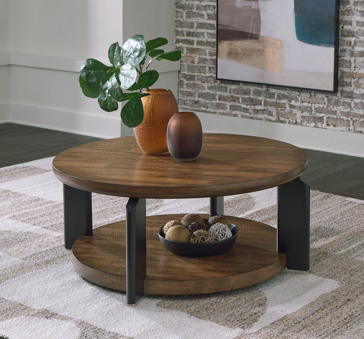 Kraeburn - Round Cocktail Table - Brown / Black – Coffee Tables by Signature Design by Ashley® at Furniture Wholesale Plus , Nashville furniture store