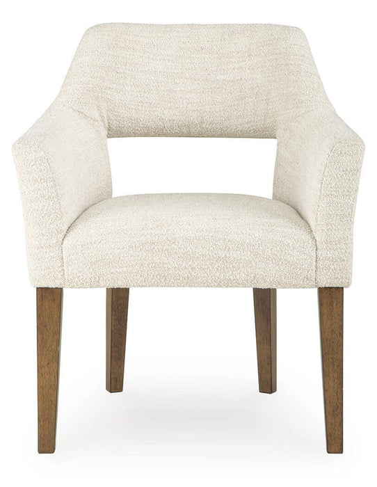 Marxmore - Dining Upholstered Arm Chair (Set of 2) - Beige / Brown – Chair Sets by Benchcraft® at Furniture Wholesale Plus , Nashville furniture store