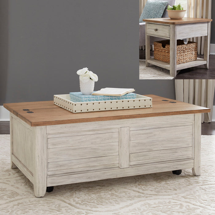 Farmhouse Reimagined - 3 Piece Table Set - Antique White / Chestnut Tops – Table Sets by Liberty Furniture at Furniture Wholesale Plus , Nashville furniture store