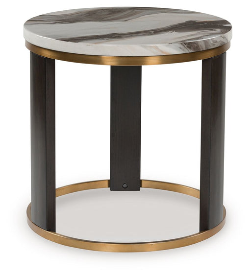 Jazmore - Round End Table - Brown / Brass Finish – End Tables by Signature Design by Ashley® at Furniture Wholesale Plus , Nashville furniture store
