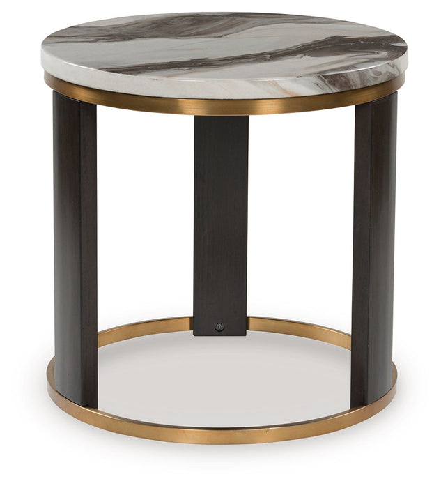 Jazmore - Round End Table - Brown / Brass Finish – End Tables by Signature Design by Ashley® at Furniture Wholesale Plus , Nashville furniture store
