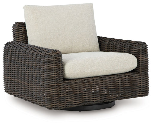 Kimora - Beige / Dark Brown - Swivel Glider Lounge With Cushion - Premium Swivel Chairs from Signature Design by Ashley® - Just $908! Shop now at Furniture Wholesale Plus  We are the best furniture store in Nashville, Hendersonville, Goodlettsville, Madison, Antioch, Mount Juliet, Lebanon, Gallatin, Springfield, Murfreesboro, Franklin, Brentwood